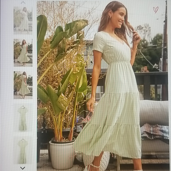 Lulu's Light Green Short Sleeve Tiered Midi Dress - Picture 4 of 4
